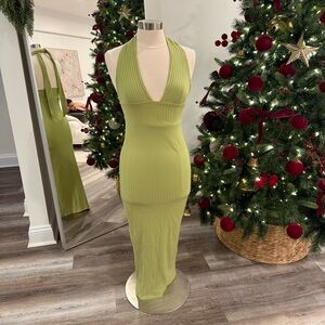 SHEIN Lime Green Halter Midi Dress